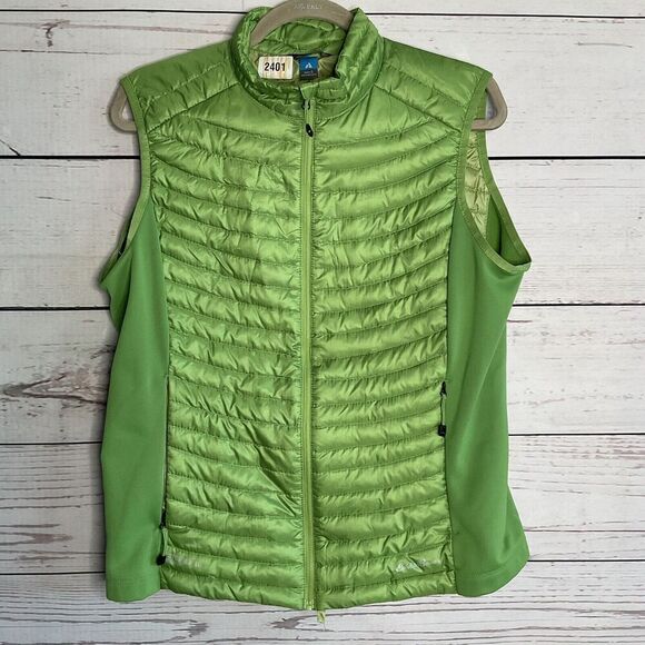 Eddie Bauer First Ascent Puffer Vest Womens L Goose Stormdown 800 Green Full Zip - Picture 1 of 10